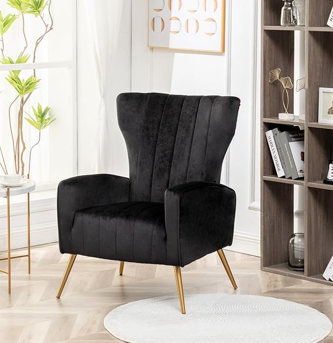Container Furniture Direct Modern Velvet Accent Chair, Channel Tufted Bedroom - Image 3