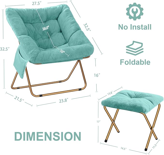 Comfy Saucer Chair for Adults, Foldable Living Room Chairs, Soft Faux Fur - Image 3