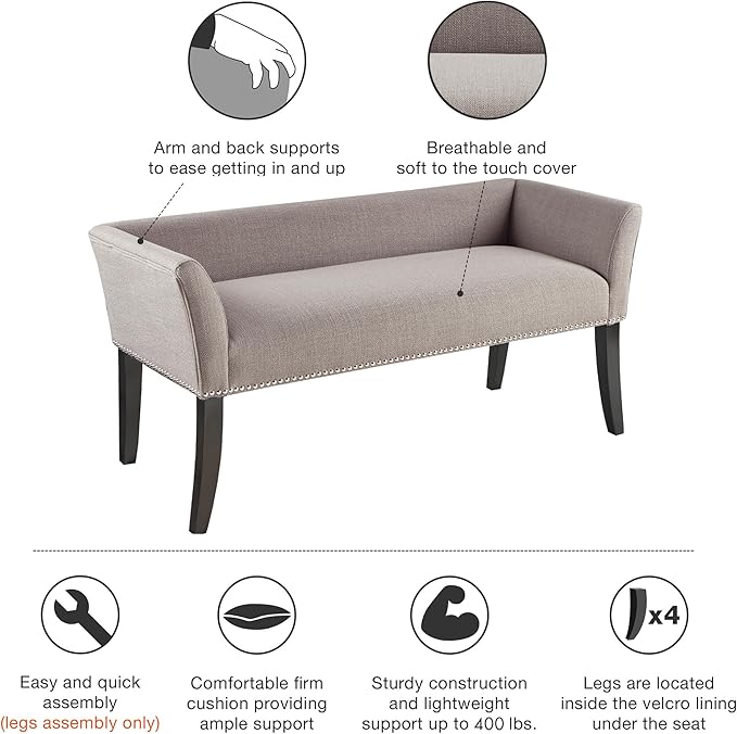 Madison Park Accent Bench, Upholstered - Image 6