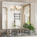 White Bathroom Mirror 48x36 Inch, Rounded Rectangle Matte Bathroom Vanity Mirror by JISOSO