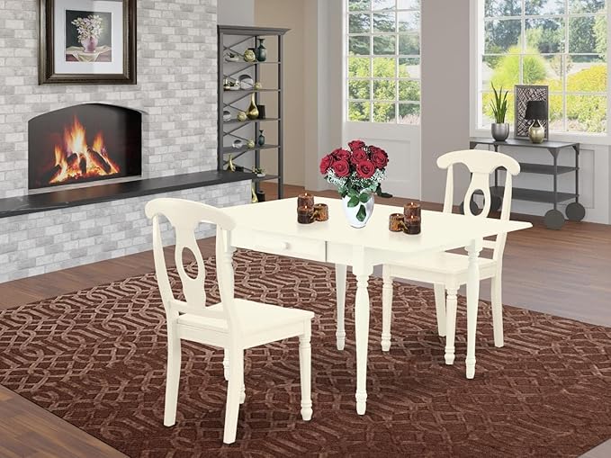 East West Furniture MZKE3-LWH-W 3 Piece Kitchen Table & Chairs Set Contains a - Image 2