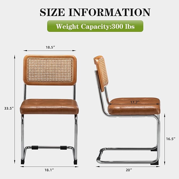 Rattan Dining Chairs Set of 2 Mid Century Modern Kitchen Chairs - Image 3