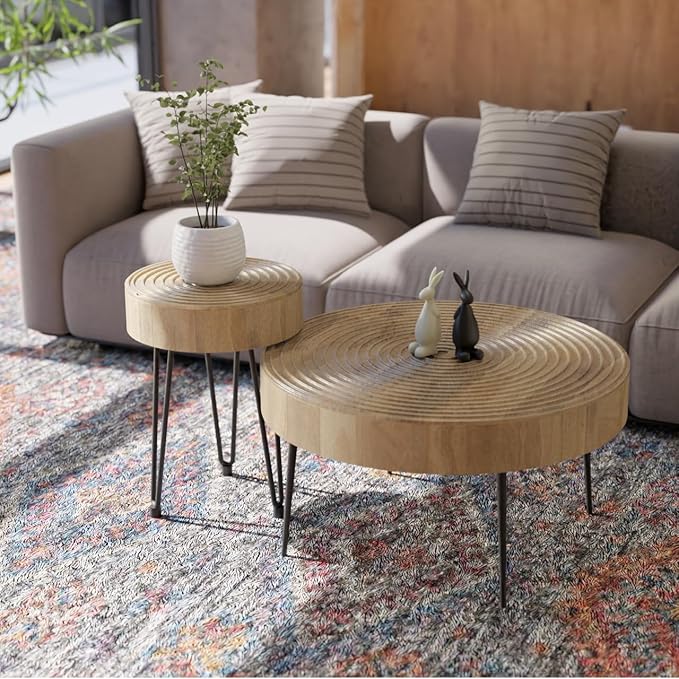 Relso Aspen Round Nesting Coffee Table Set of 2 – Solid Wood Nesting Tables by Relso