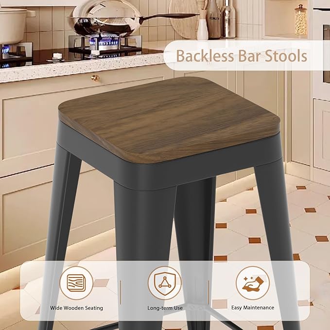 24 inch Backless Bar Stools Set of 4, Indoor Metal Bar Stools - Image 4