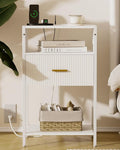 White Nightstand with Charging Station, Fluted Side Table with Drawer, Modern by Unknown