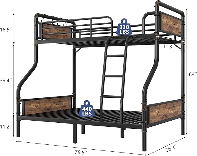 Metal Bunk Bed Twin Over Full, Industrial Bunkbeds Heavy Duty Bed - Image 2