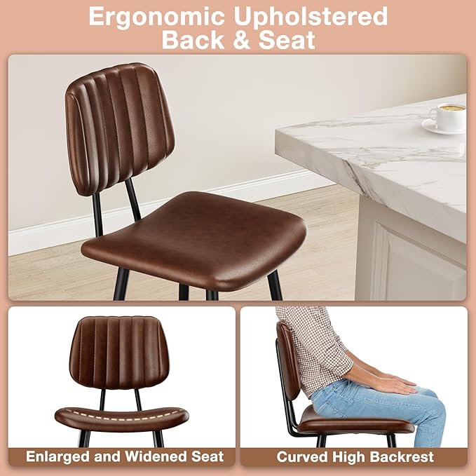 24-Inch Leather Bar Stools Set of 2, Counter Height Barstools - Image 4