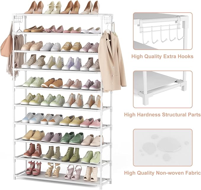 10 Tiers Shoe Rack 50 Pairs Large Capacity Tall Shoe Organizer Sturdy Shoe - Image 4