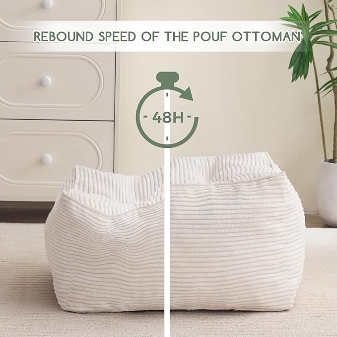HIGOGOGO Square Stuffed Pouf Ottoman, Corduroy Poufs - Image 4