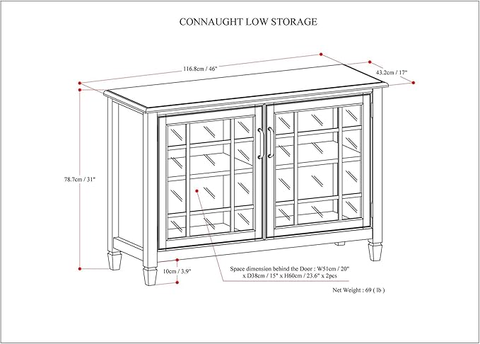 SIMPLIHOME Connaught Solid Wood 46 Inch Wide Traditional Low Storage Cabinet in - Image 3