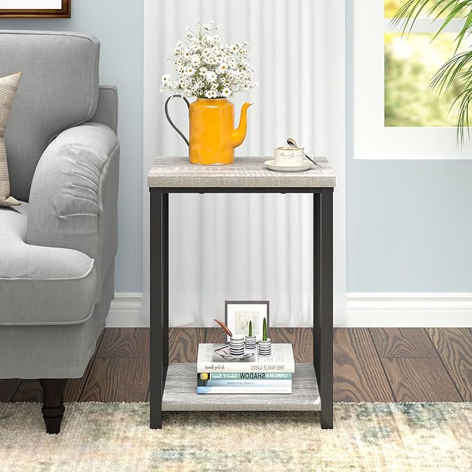 FOLUBAN End Table, Rustic Wood and Metal Side Table - Image 7