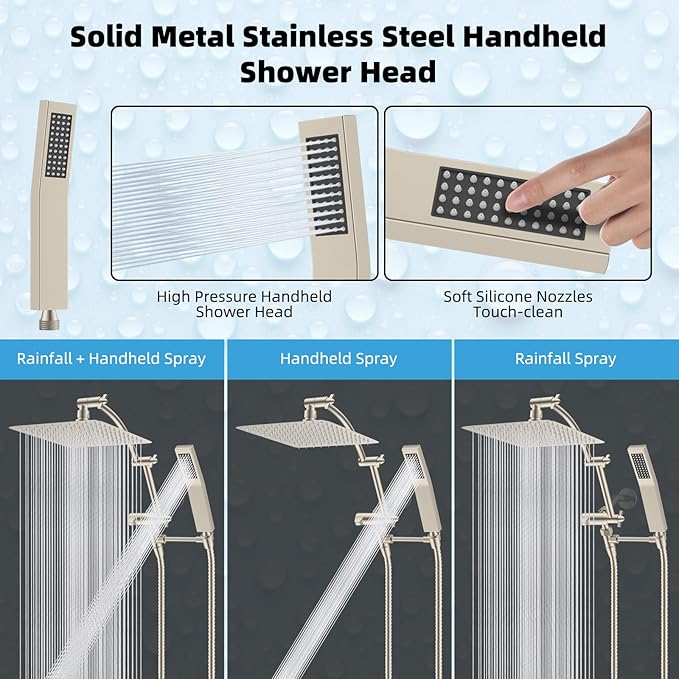 Hibbent All Metal 12'' Rainfall Shower Head, Dual Shower Head Combo, High - Image 4