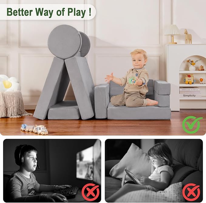 Modular Kids Play Couch 15PCS, Convertible Toddler Floor Sofa Set, Foam Play - Image 5