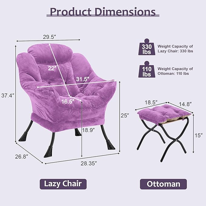 Fabric Lazy Chair with Ottoman, Oversized Upholstered Sofa Chair - Image 3