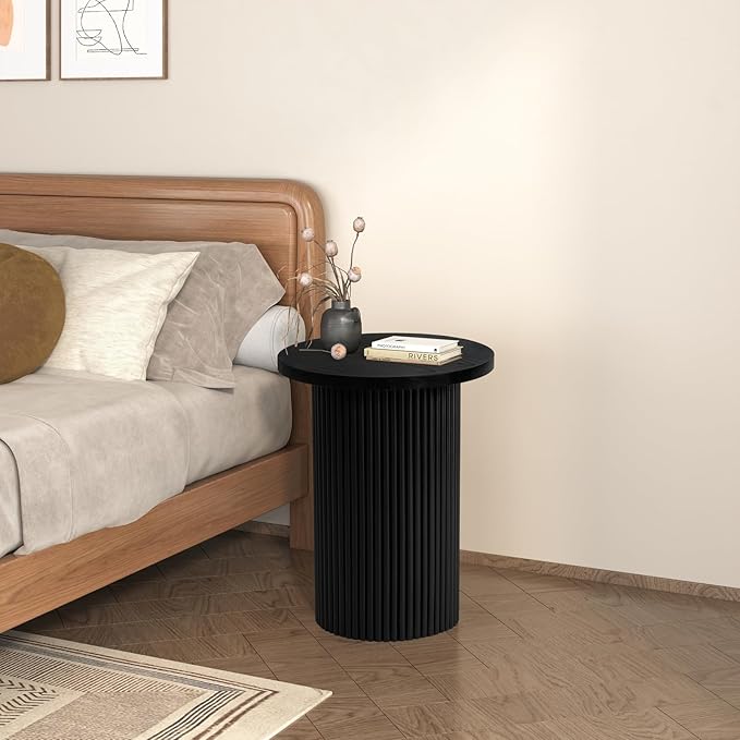 Modern Side Table, 16.93" Fluted Round Pedestal Table - Image 8