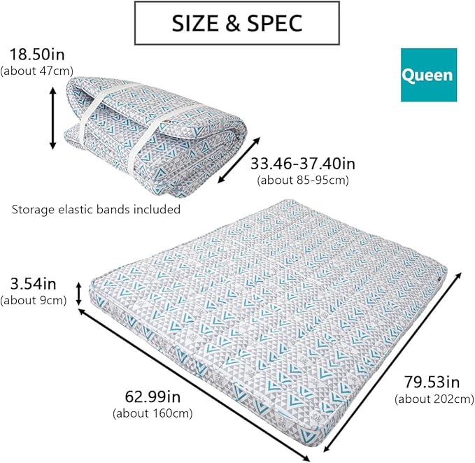 EMOOR Japanese Padded Futon Mattress Machi Queen Triangle-Gray, Gusset Foldable - Image 2