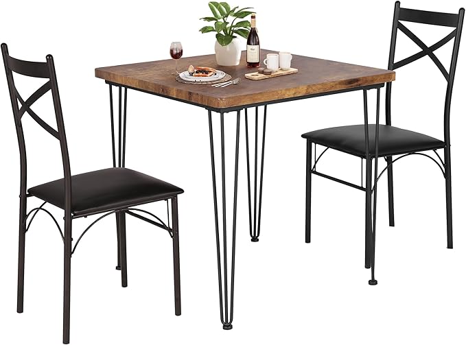 VECELO 3-Piece Dining Room Kitchen Table and Pu Cushion Chair Sets by VECELO