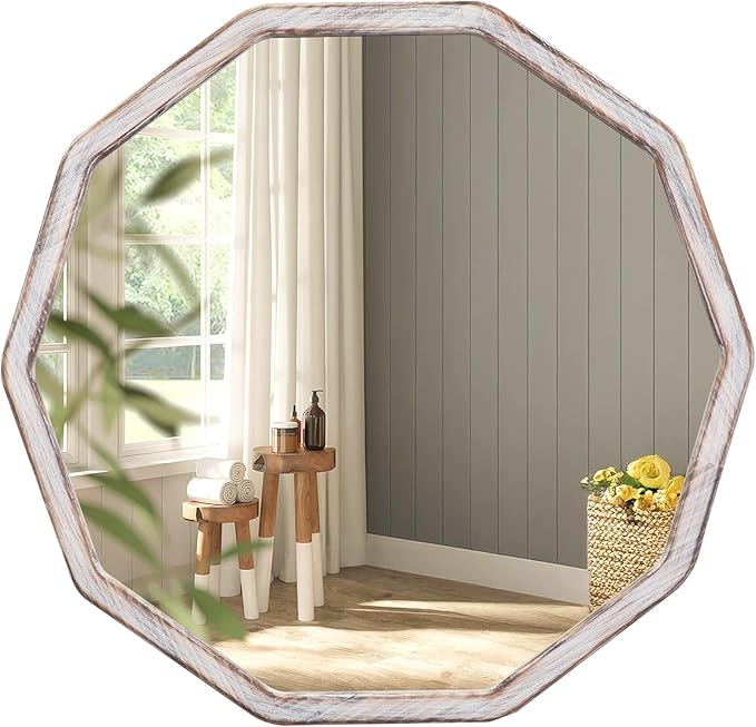 ULIKE White Wood Mirror for Wall, 24 Inch Rustic Farmhouse Mirror - Image 7