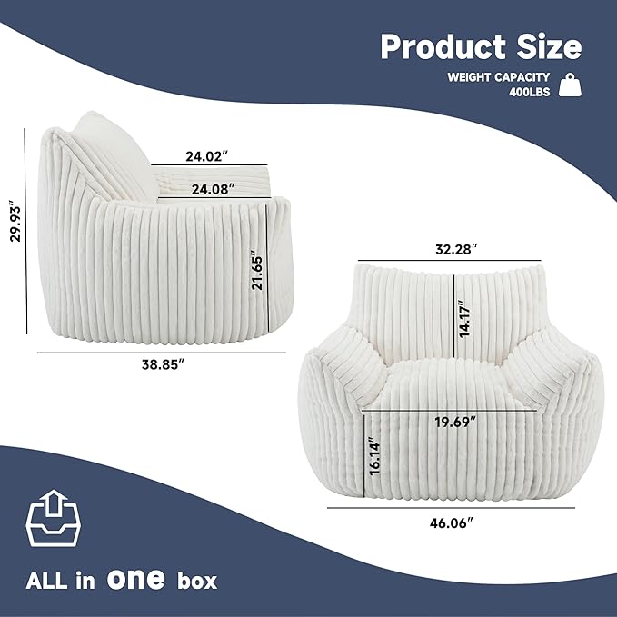 Oversized Bean Bag Chair for Adults, Giant Comfy Plush Boneless Bean Bag Couch - Image 2