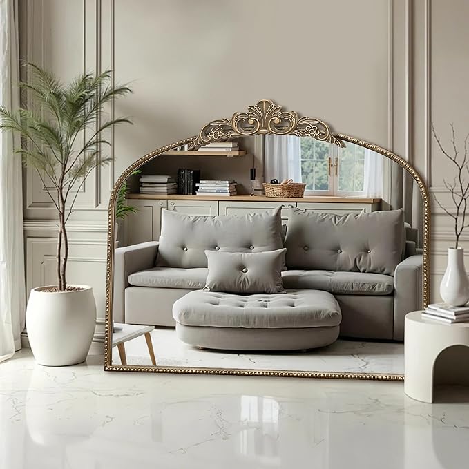 Micasso Gold Antique Wall Mirror: 29"x 36" Large Arched Mirror - Image 5