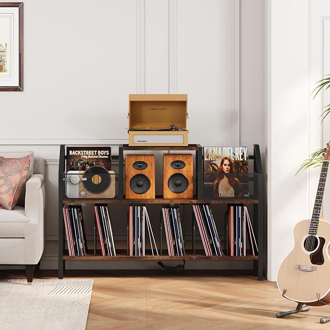Homeiju Record Player Stand Holds up to 500 Albums, Turntable Stand - Image 4