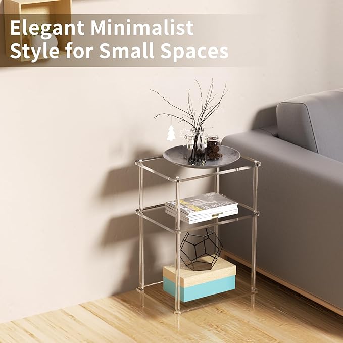 Acrylic Side Tables with 3 Shelve, Bedside Table Clear Nightstand - Image 5