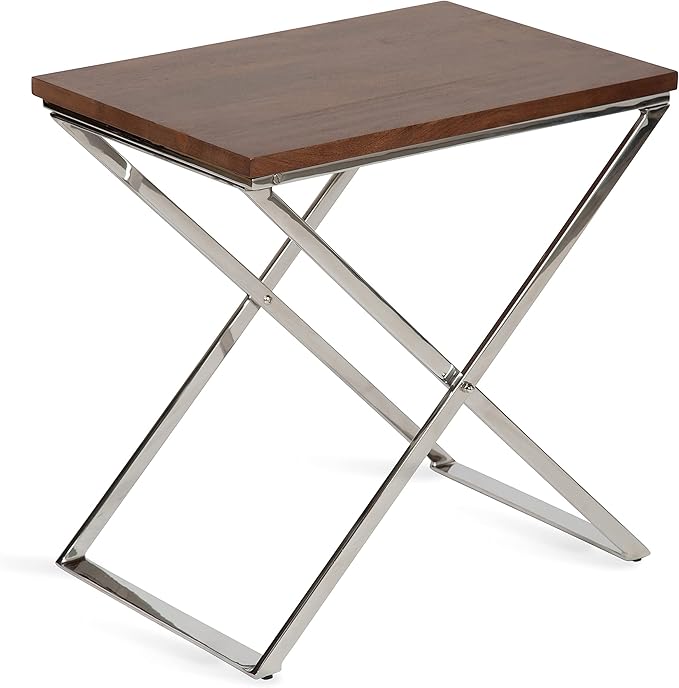 Kate and Laurel Laraway Modern Side Table, Walnut Brown and Silver, Metal End by KateandLaurel