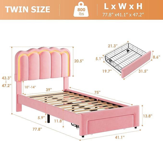 Twin Upholstered LED Bed Frame - Image 2
