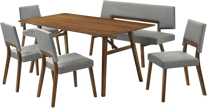 Armen Living Channell Mid Century Modern 6 Piece Walnut Wood Dining Table Set by ArmenLiving