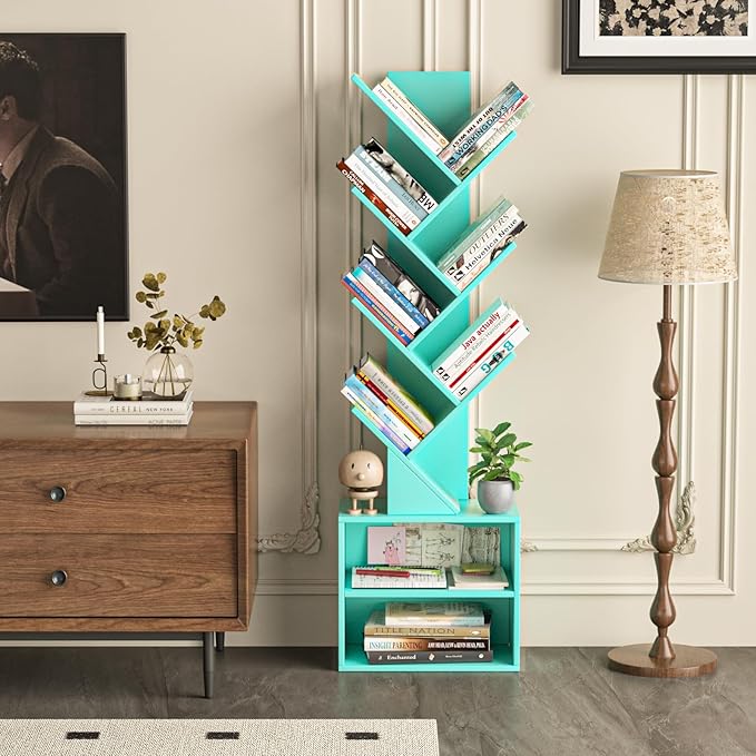 10 Tier Tree Bookshelf, Floor Standing Wood Tall Bookcase - Image 2