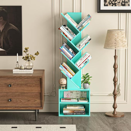 10 Tier Tree Bookshelf, Floor Standing Wood Tall Bookcase - Image 2
