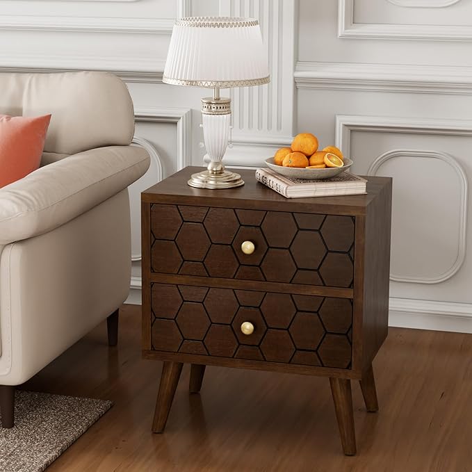 COSIEST Modern End Table w Honeycomb Pattern, Mid-Century Nightstand w Storage - Image 3