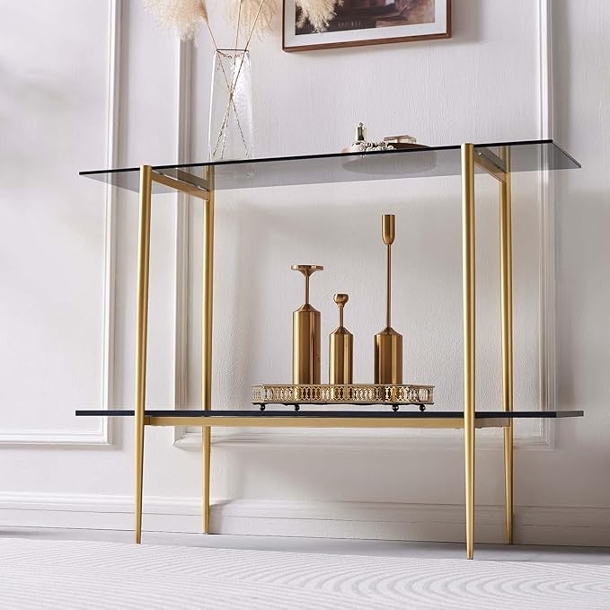 Glass Console Table for Living Room, Foyer & Entrance, 2-Tiers Mid-Century - Image 7