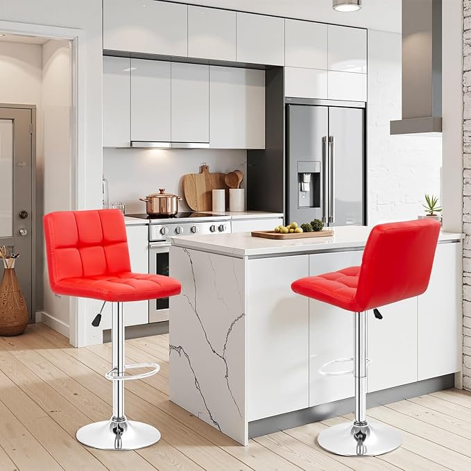 BestOffice Bar Stools Set of 2, Adjustable PU Leather Swivel Barstools - Image 2