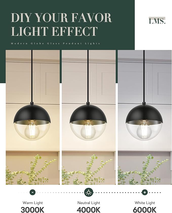 LMS 6-inch Modern Pendant Light, Matte Black Kitchen Pendant Light - Image 8