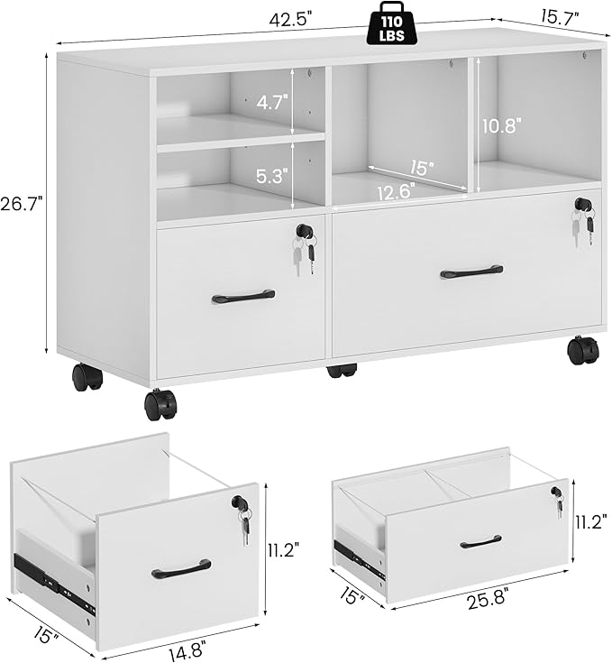2 Drawer Wood Mobile Large Lateral File Cabinet - Image 2