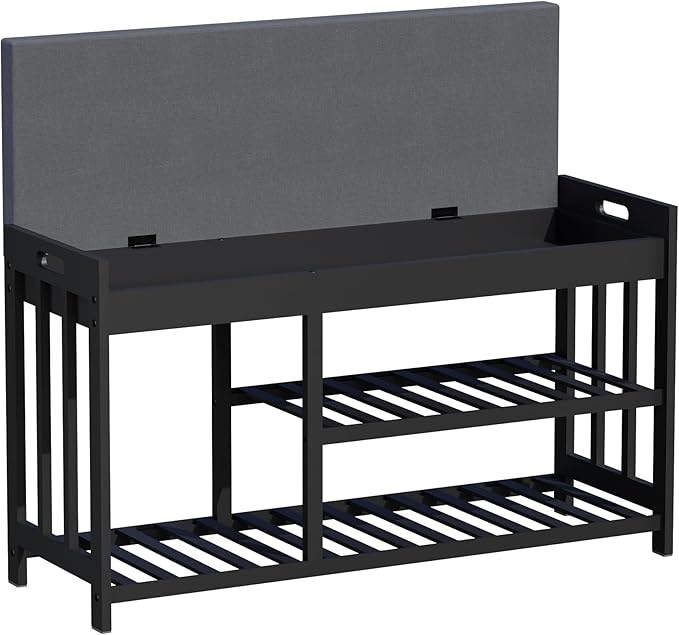 Shoe Rack Bench with Cushion, 2 Tiers Shoe Bench with Flip-Top Storage - Image 7