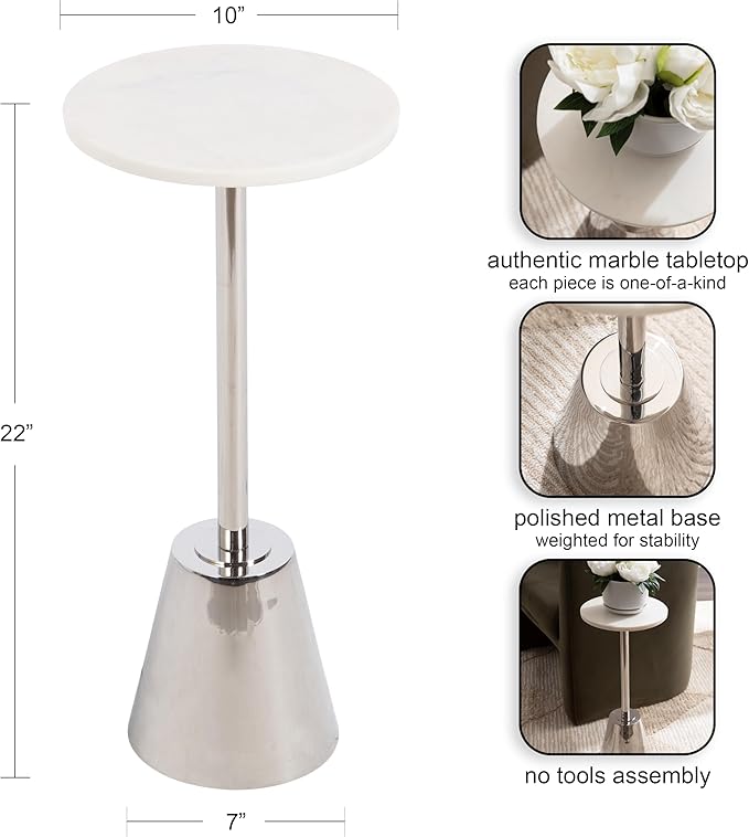 Kate and Laurel Tira Elegant Round Drink Table, 10 x 22, Modern Glam Circle - Image 3