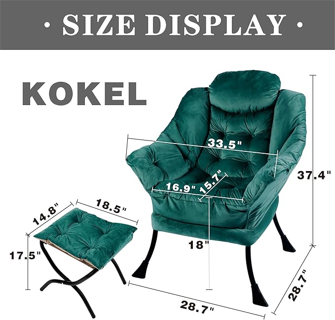 Lazy Chair with Folding Ottoman, Living Room Chairs, Accent Contemporary Lounge - Image 2