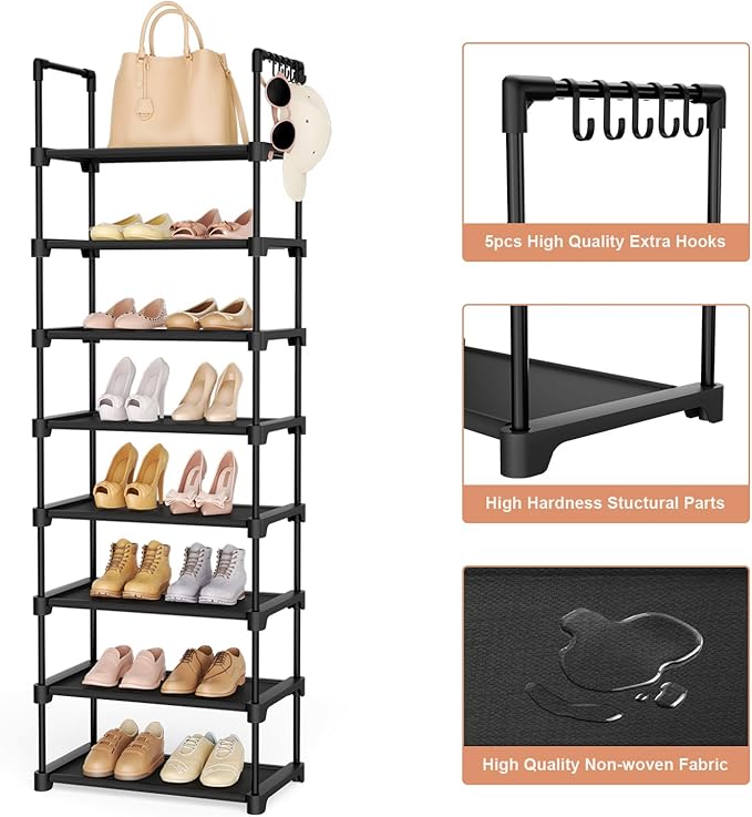 Tall Shoe Rack 8 Tiers, 16-20 Pairs Shoe and Boots Organizer Storage Sturdy - Image 4