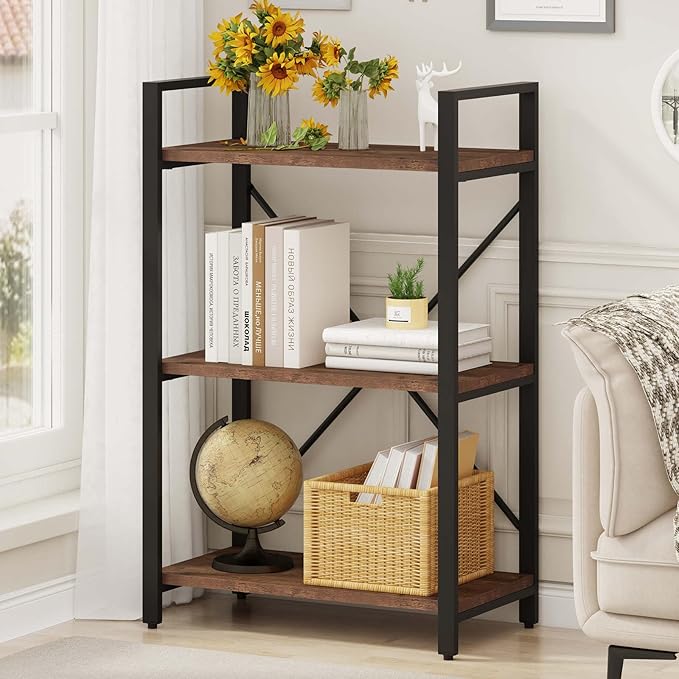 BON AUGURE 3 Tier Industrial Bookshelf, Office Small Open Book Shelf by BONAUGURE