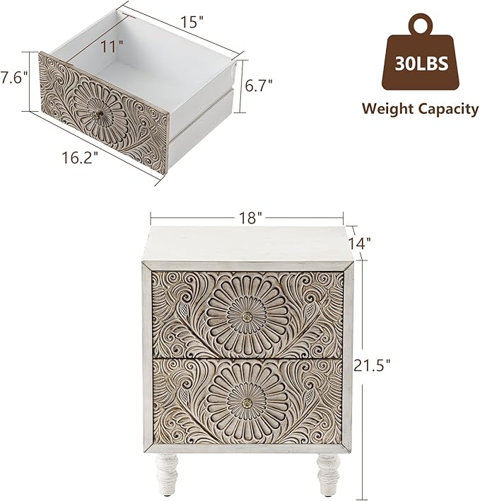 COSIEST Nightstand, Vintage Style Wood Bedside Table, Bedroom Accessories - Image 2