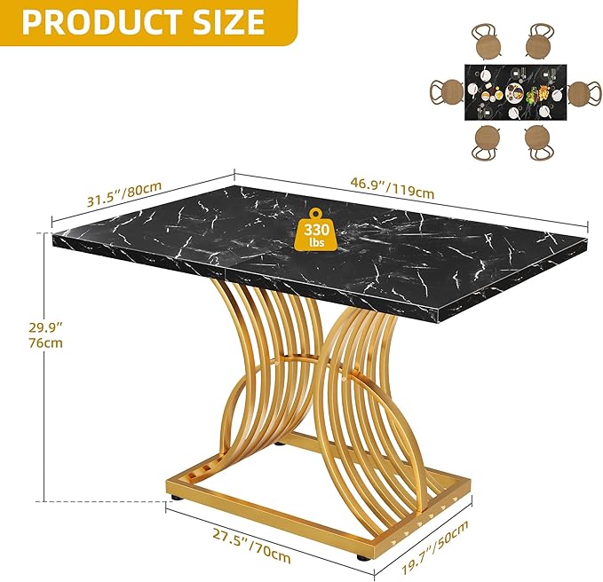 DWVO Modern Dining Table for 4 People 47 Inch Rectangular Kitchen Table - Image 2