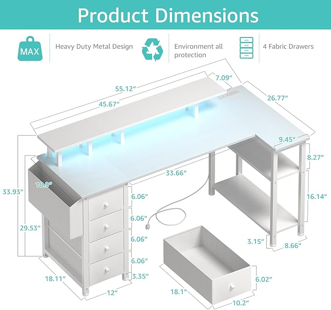 Lufeiya White L Shaped Computer Desk - Image 3