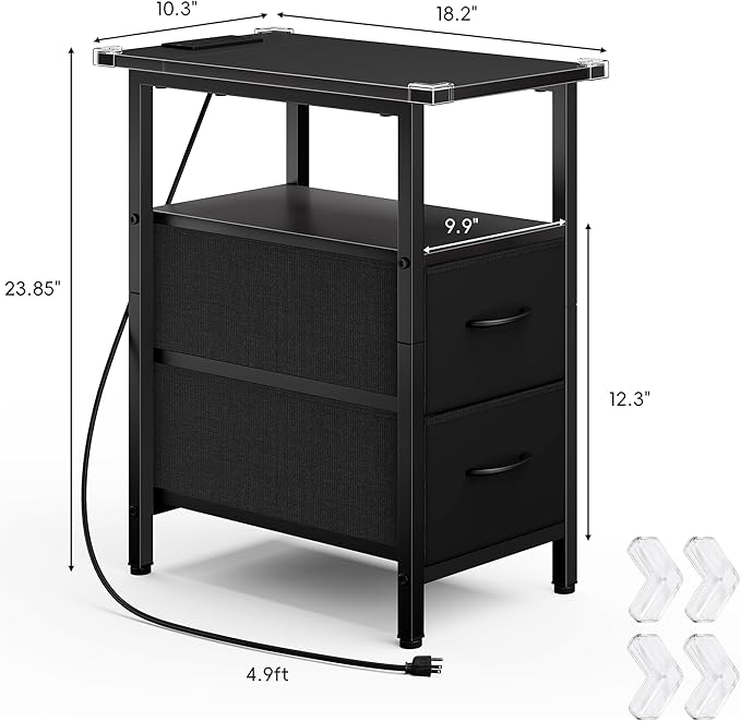 Vagusicc Black End Table with Charging Station, Narrow Side Table, 23.8'' Tall - Image 3