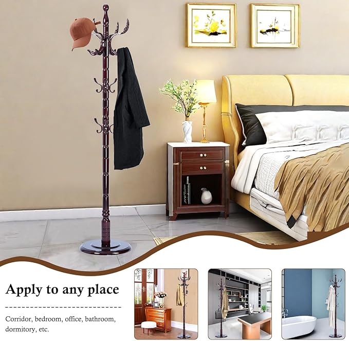 Coat Rack Stand, Solid Wooden Coat Tree - Image 7