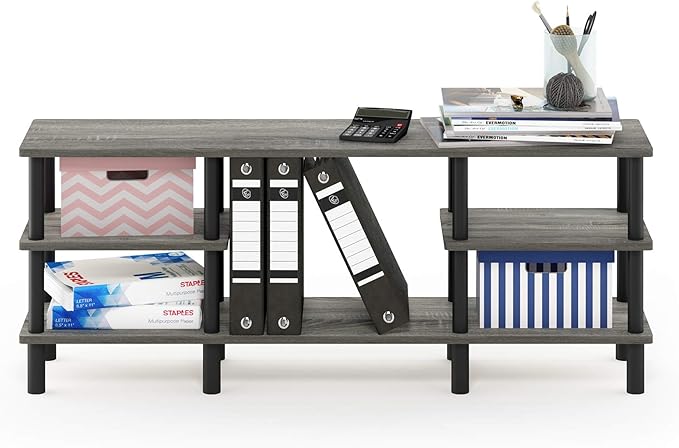 Furinno Turn-N-Tube 3-Tier Multipurpose Wide Shelf TV Stand, French Oak by Furinno-FitsYourSpaceFitsYourBudget