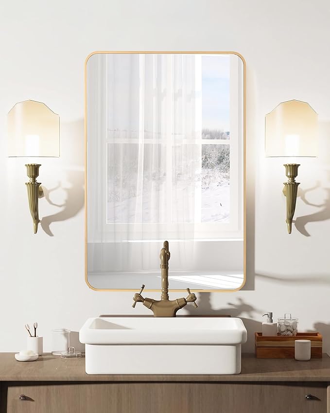 Gold Bathroom Mirror, Rectangle 20 x 30 Inch Vanity Wall Mirror, Modern Mirror - Image 4