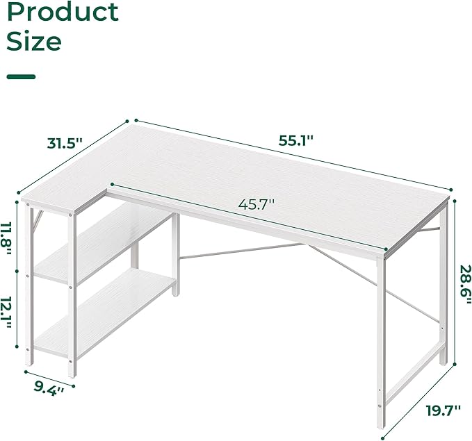 Huuger L Shaped Desk, 55 Inches Computer Desk - Image 3