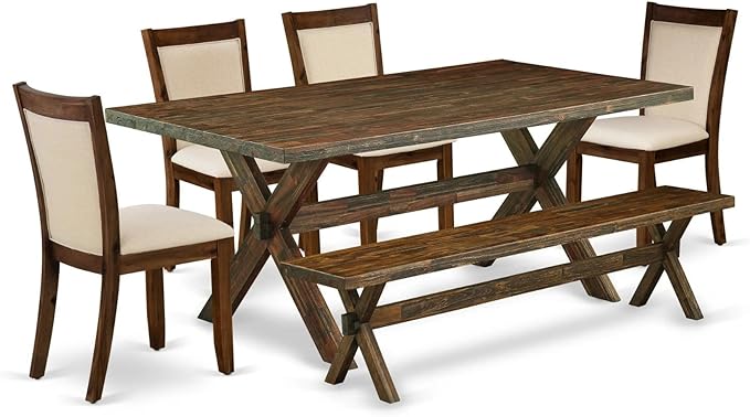 East West Furniture X777MZN32-6 6 Piece Dining Table Set Contains a Rectangle by EastWestFurniture